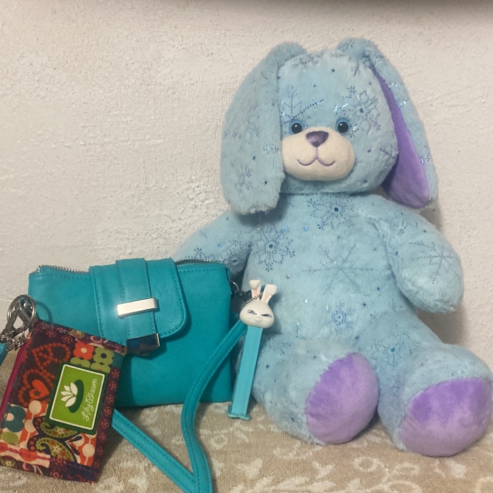 Bunny build a bear+Charming Charlie purse+Lily Blosom+Pez🐰Bunny